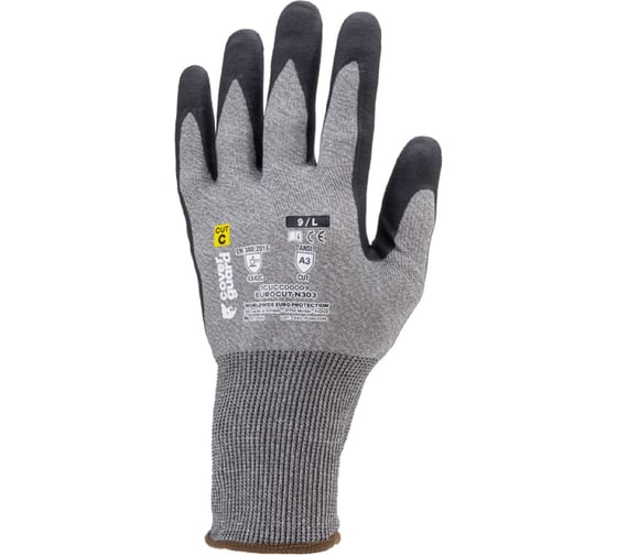 Изображение товара Перчатки COVERGUARD EUROCUT N303 серые с черным 5450564041141