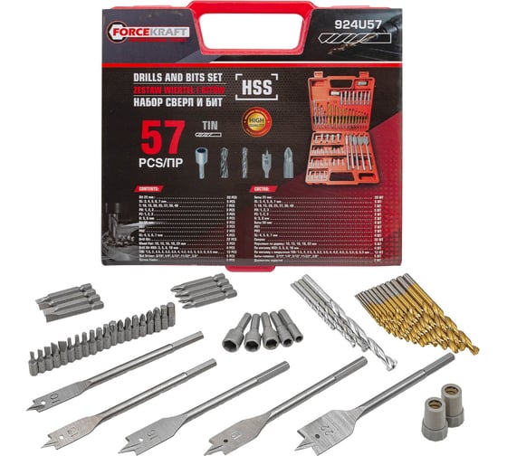 Изображение товара Сверла и биты, набор 57 предметов Forcekraft FK-924U57(60682)