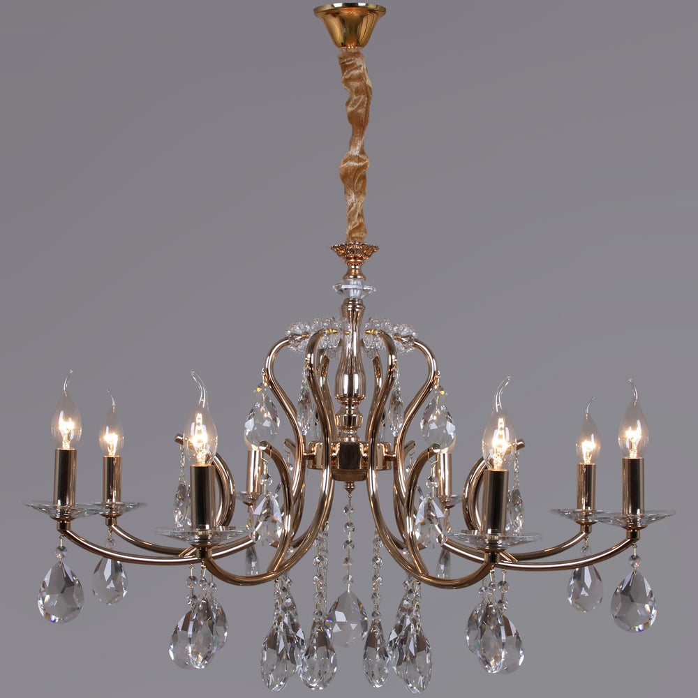 Изображение товара Подвесная люстра классика с хрусталем и золотом 8 ламп 40 Вт