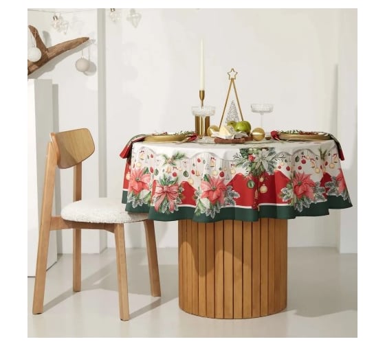 Изображение товара Скатерть Этель Рождественский венок диаметр 150 см, 100% хлопок, саржа 190 г/кв.м 9907901