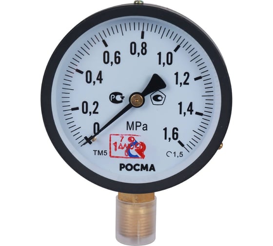 Изображение товара Общетехнический манометр РОСМА ТМ-510Р.00 (0-1.6МПа) ДК100 G1/2, класс точности 1.5 D070-00124