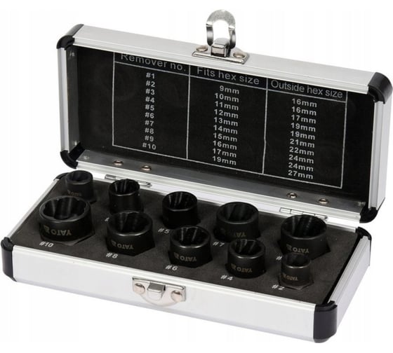 Изображение товара Набор головок для поврежденных болтов и гаек YATO 10предметов YT-06031 371406031 092 1