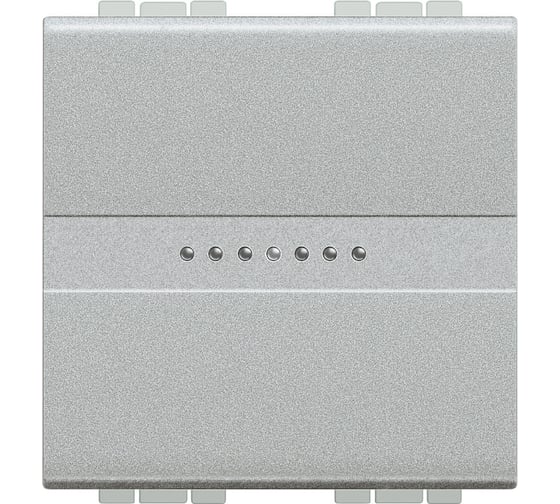 Изображение товара Переключатель Bticino Livinglight аксиальный одноклавишный 10А 250В. Автоматические клеммы. 2 модуля. Цвет Алюминий NT4053M2AN