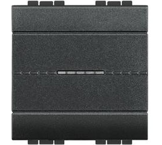 Изображение товара Переключатель Bticino Livinglight аксиальный одноклавишный 10А 250В. Автоматические клеммы. 2 модуля. Цвет Антрацит L4053M2AN