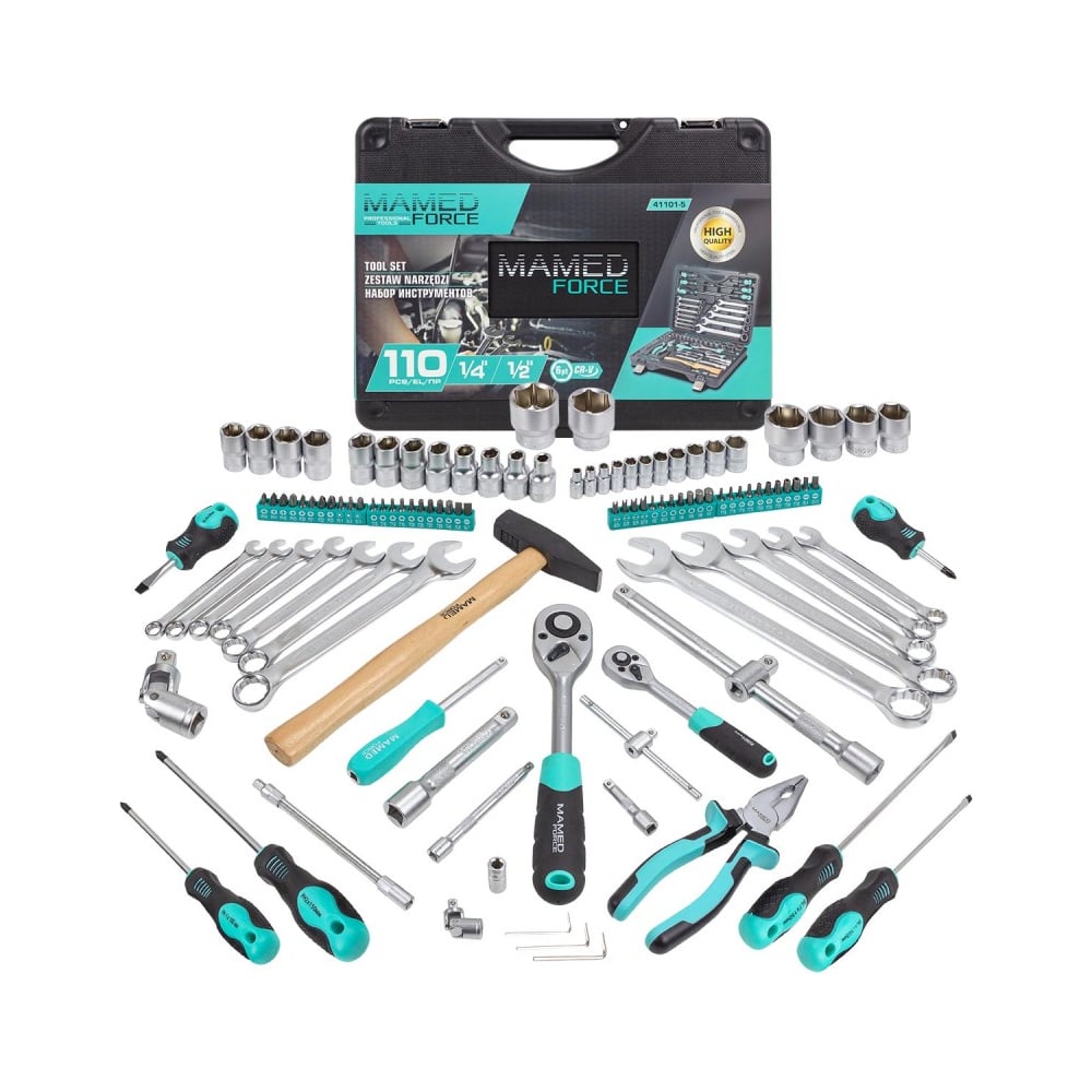 Изображение товара Набор инструментов MAMEDFORCE 110 предметов 1/4 и 1/2 дюйма MF-41101-5