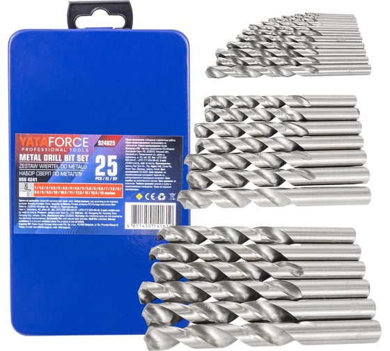 Изображение товара Набор сверл по металлу, YATAFORCE 25 предметов, 1-13мм YF-924U25(60722)