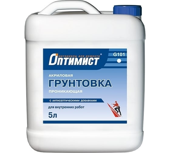 Изображение товара Проникающая грунтовка Оптимист G101 акриловая, для внутренних работ, 5 л OPG004