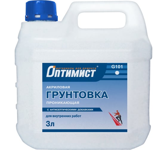 Изображение товара Проникающая грунтовка Оптимист G101 акриловая, для внутренних работ, 3 л OPG002