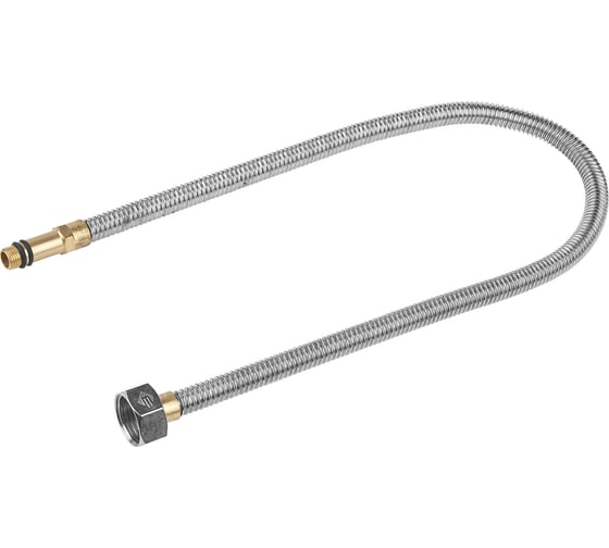 Изображение товара Подводка Зубр ЭКСПЕРТ сильфонная из нержавеющей стали, для смесителя, удлиненная, г/ш гайка-штуцер, 1/2", 1.2 м 51013-120