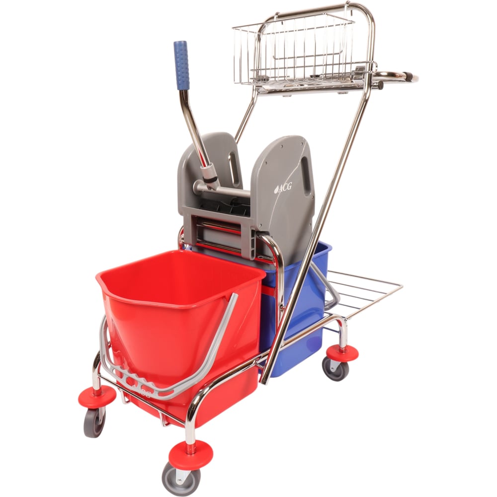 Изображение товара Тележка ACG 2х-ведерная 2 х 17л с отжимом, база хром, с корзиной и держателем