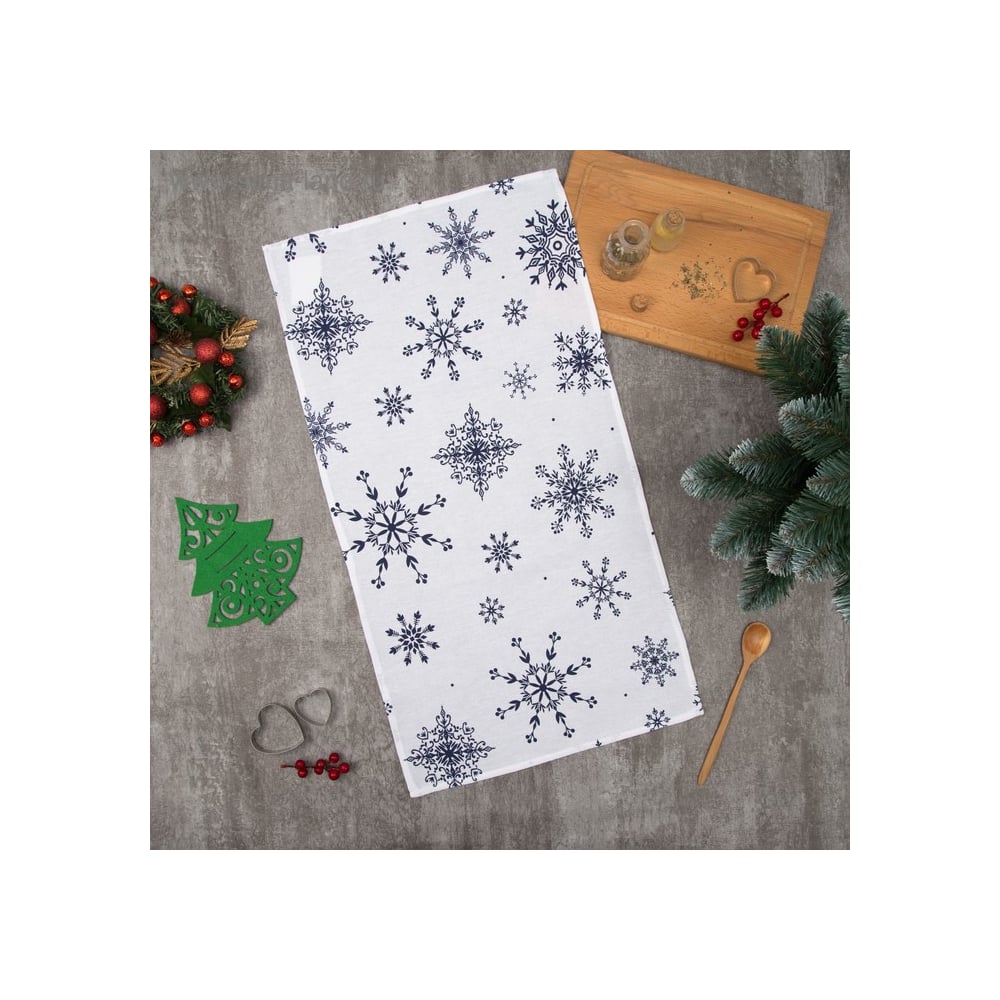 Изображение товара Полотенце Доляна Синие снежинки 40x70 см из 100% хлопка