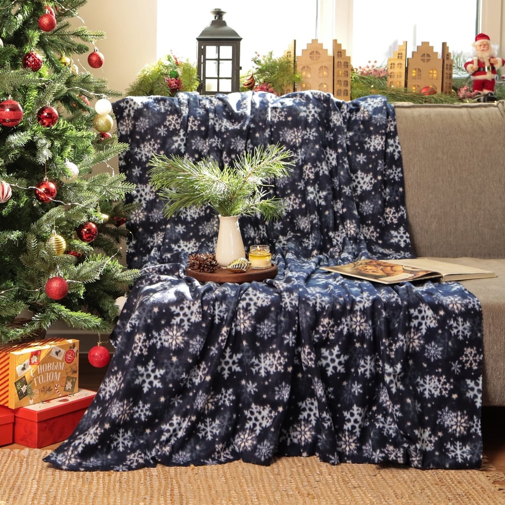 Изображение товара Плед Экономь и Я Снегопад 150х130 см мягкий и теплый для дома и путешествий