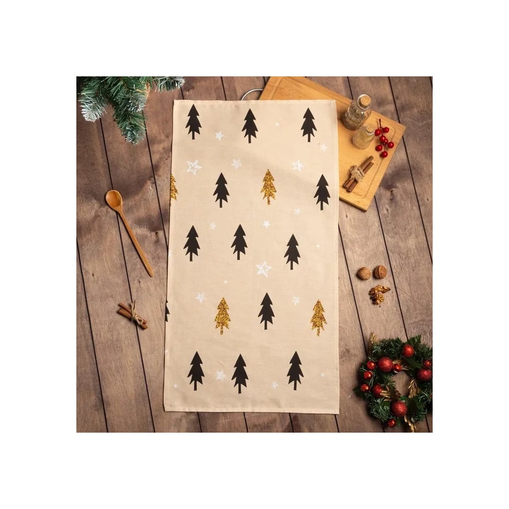 Изображение товара Полотенце Доляна Christmas mood 40x70 см из хлопка с рогожкой бежевое