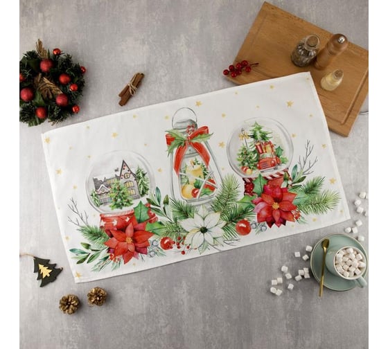 Изображение товара Полотенце Этель Christmas red flowers 40x73 см, 100% хлопок, саржа 190 гр/м2 5135250