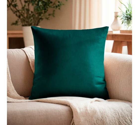 Изображение товара Декоративная подушка Этель изумруд, 30х30 см, велюр 9849749