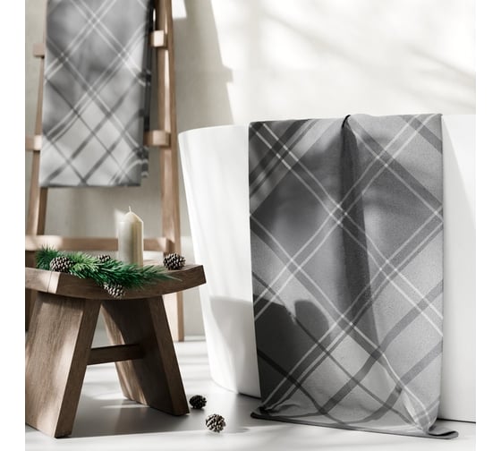 Изображение товара Махровое полотенце Этель Клетка, серый, 50x90 см, 100% хлопок, 420 г/м2 10571878