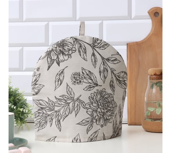 Изображение товара Грелка на чайник Этель Black flowers 28x28 см, 100% хлопок, 190 г/м2 10283371