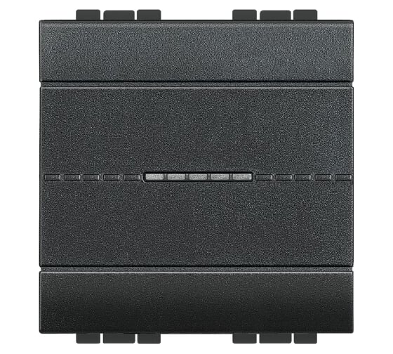 Изображение товара Выключатель Bticino Livinglight аксиальный одноклавишный 10А 250В. Автоматические клеммы. 2 модуля. Цвет Антрацит L4051M2AN