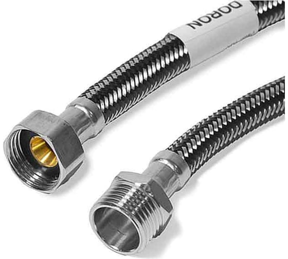 Изображение товара Подводка для воды Doron с оплетением из нержавейки и фибро-нейлона 1/2 г/ш 150 см (5/80) 014412