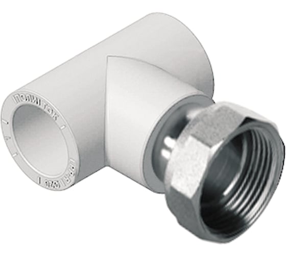 Изображение товара Тройник с накидной гайкой Политэк 20x1/2" PPRC (белые) 9888102012