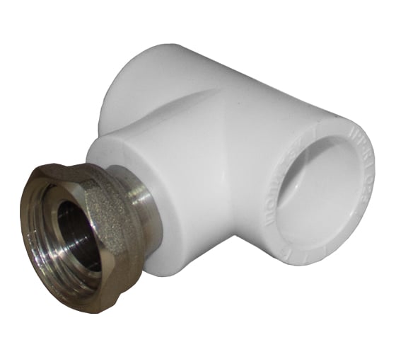 Изображение товара Тройник с накидной гайкой Политэк 25x3/4" PPRC (белые) 9888102534