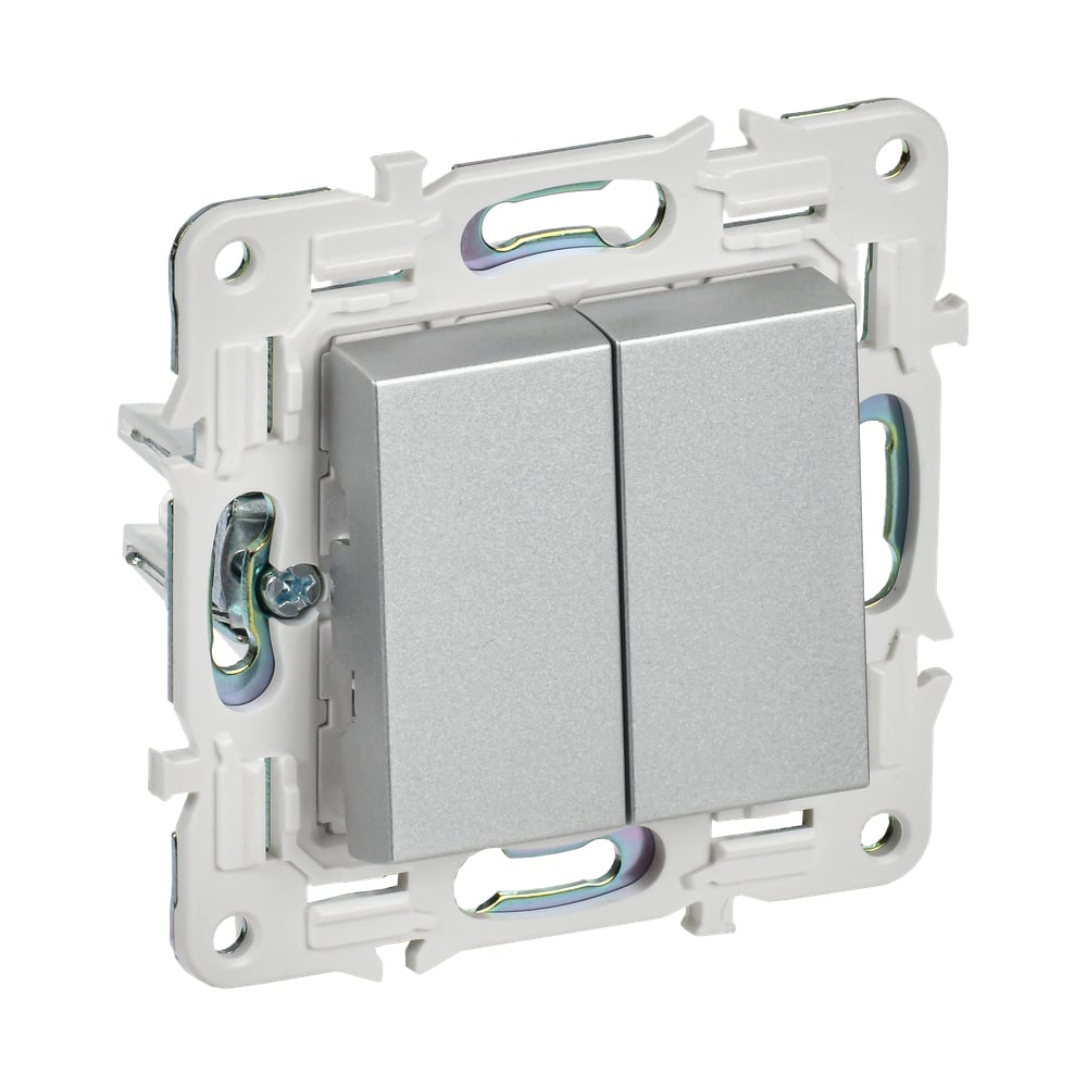 Изображение товара Выключатель 2-клавишный IEK SKANDY SK-V04S 10А серебро