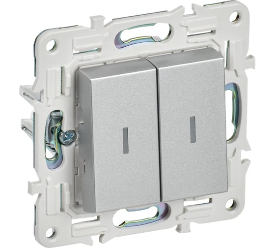 Изображение товара Выключатель 2-клавишный IEK SKANDY SK-V09S с индикацией, 10А, серебро SK-V20-1-10-K23