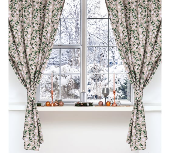 Изображение товара Шторы для кухни Доляна Frosty berries с подхватами, 150x180 см, 2 шт., 164 г/м2, 100% хлопок, рогожка 1047250 10472508