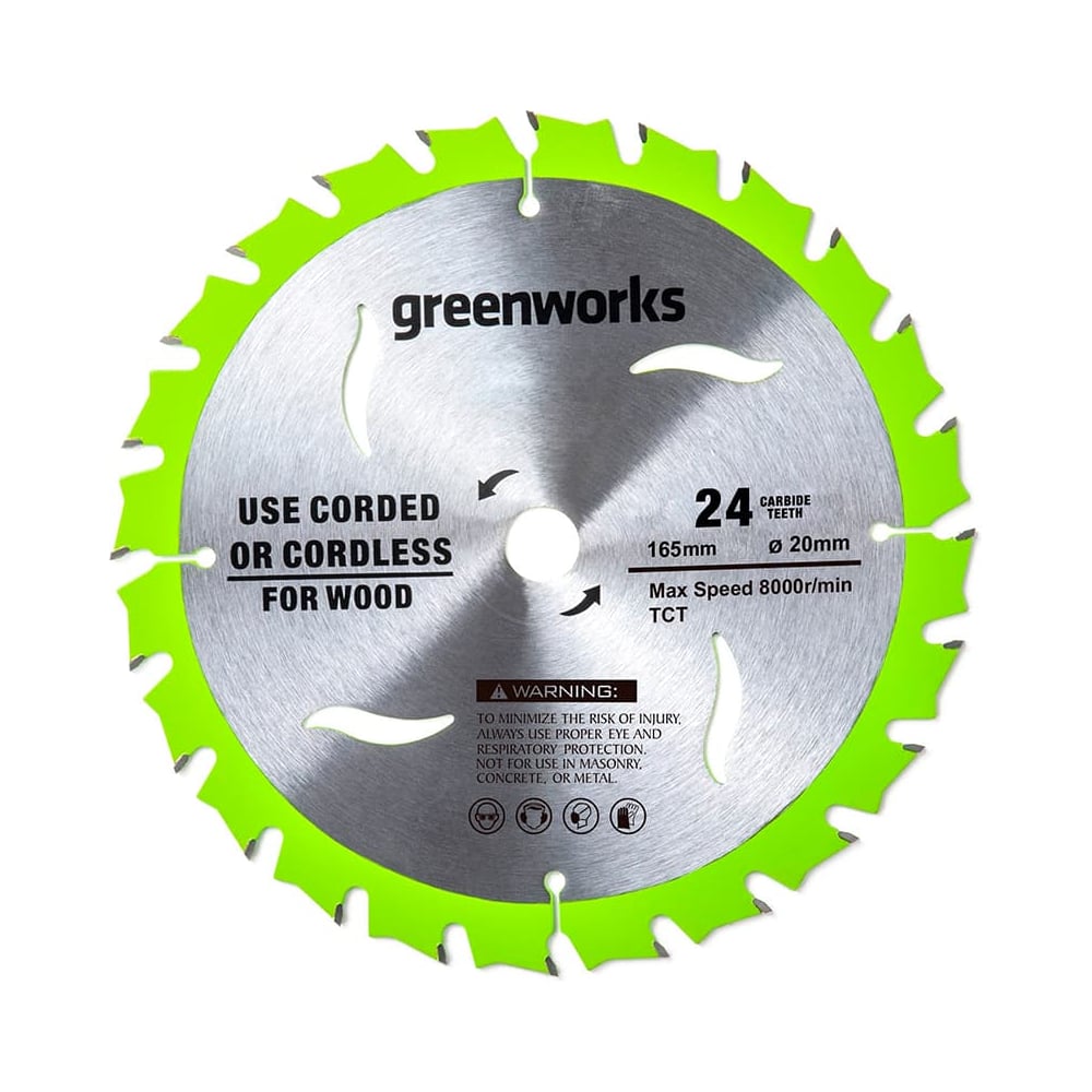 Изображение товара Диск пильный по дереву 165 мм 24 зуба GreenWorks 2955707