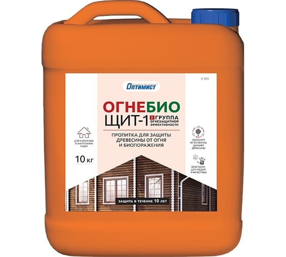 Изображение товара Огнезащитная пропитка Оптимист Огнебиощит-1 красный С413, 10 л OPI022