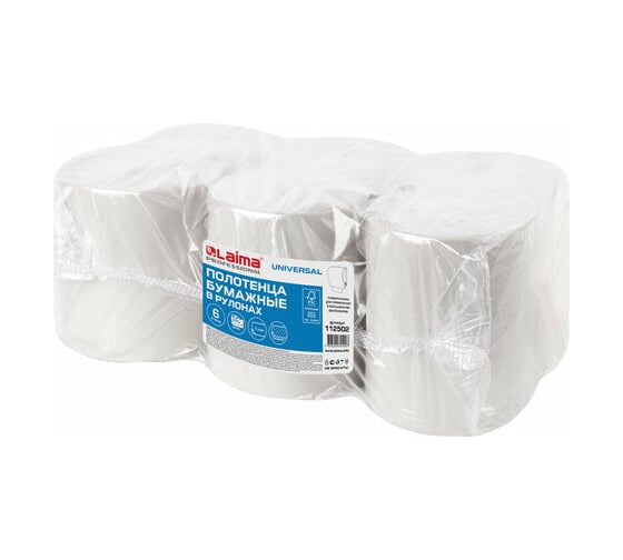 Изображение товара Рулонные бумажные полотенца LAIMA H1 UNIVERSAL 200 м, 1 слой, серые, комплект 6 рулонов 112502