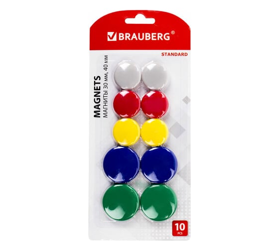 Изображение товара Магниты BRAUBERG STANDARD набор 30 мм - 6 шт, 40 мм - 4 шт, ассорти 237471