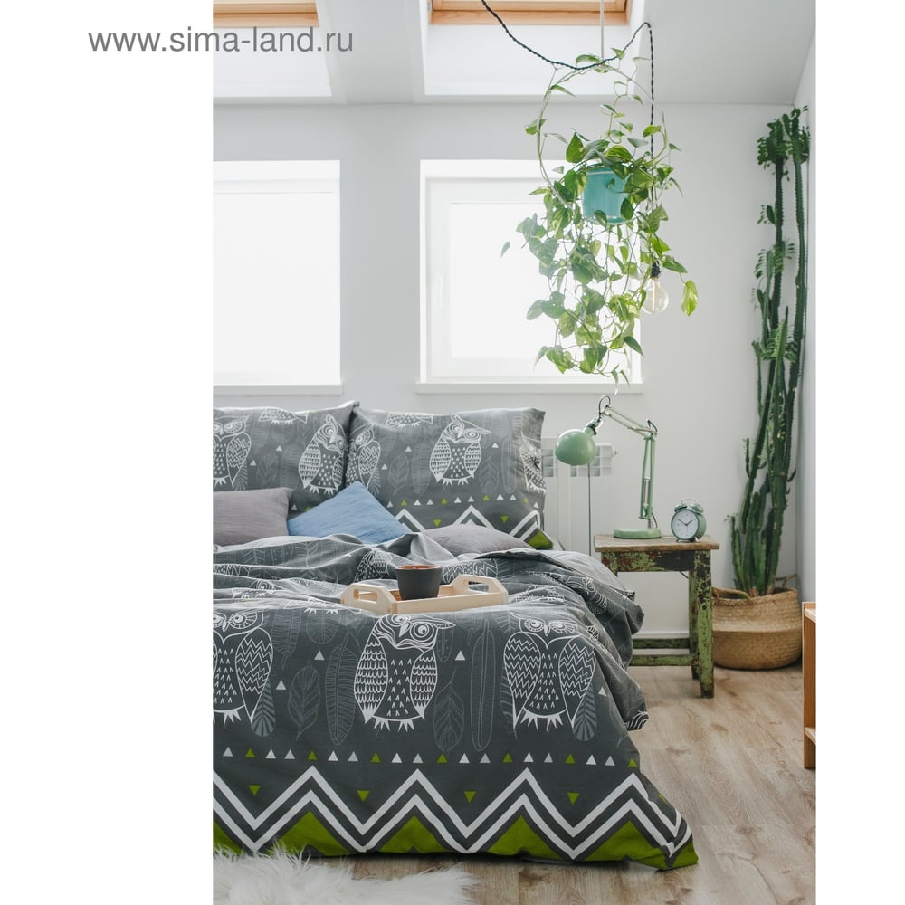 Изображение товара Комплект постельного белья Этель 2 спальный ушастые совы 175х215 см и 70х70 см