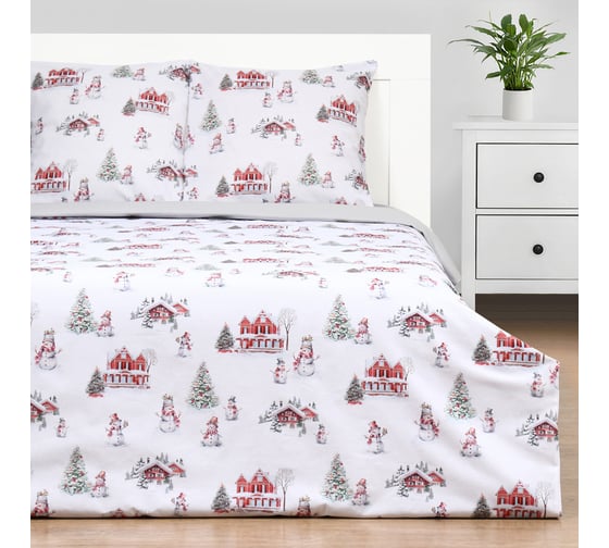 Изображение товара Комплект постельного белья Этель Funny snowman дуэт 143х215 см 2 шт, 220х240 см, 70х70 см 2 шт, поплин 125 г/кв.м 10383283