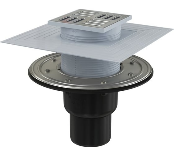 Изображение товара Трап Alca Plast регулируемый, вертикальный выпуск, комбинированный затвор, Дн50/75 решетка нерж сталь 105х105 мм APV4344 004-0784