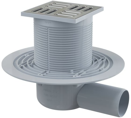 Изображение товара Трап Alca Plast регулирующий горизонтальный выпуск, Дн50 решетка нерж сталь, 105х105 мм APV1321 004-0779