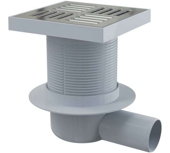 Изображение товара Трап Alca Plast регулирующий, горизонтальный выпуск, гидрозатвор, Дн50 решетка нерж сталь, 150х150 мм APV5411 004-0794