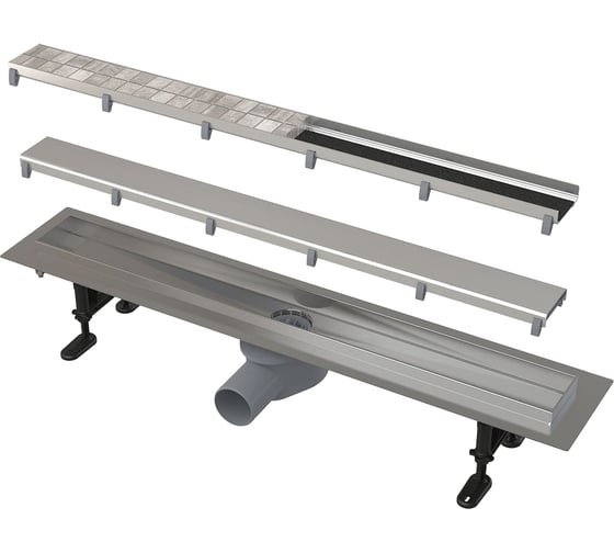 Изображение товара Душевой лоток Alcadrain горизонтальный выпуск, комбинированный затвор, Дн50 750х60 нерж решетка комбинированная APZ13-DOUBLE9-750