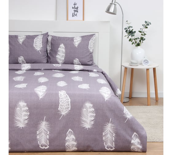 Изображение товара Комплект постельного белья Экономь и Я евро Feather 200х215 см, 200х215 см, 50х70 см, 2 шт, полисатин, 80 г/кв.м 10624096