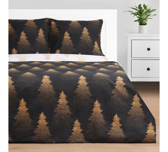 Изображение товара Комплект постельного белья Этель Евро Golden Christmas 200х217 см, 220х240 см, 70х70 см 2 шт, бязь 10385165