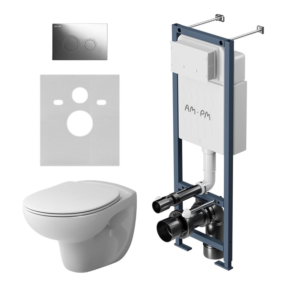 Изображение товара Инсталляция AM.PM ErgoFit с клавишей глянц хром для унитаза Willow