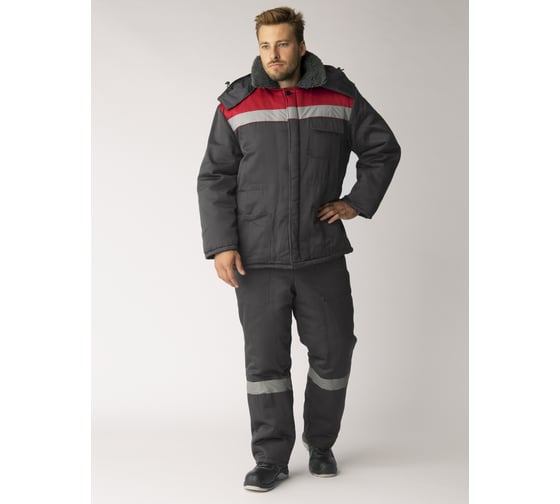 Изображение товара Зимний женский костюм с полукомбинезоном Факел Вектрон-2 СОП У. (ткань смесовая, 240) черный/красный/серый 87491680.015