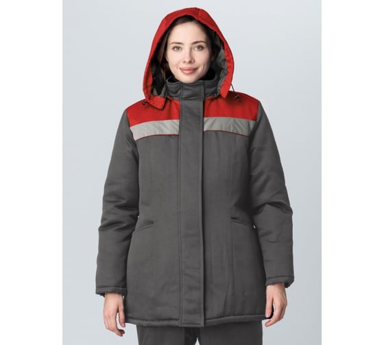 Изображение товара Женская зимняя куртка Факел Кнейд СОП (ткань смесовая, 210), т.серый/красный 87466423.018