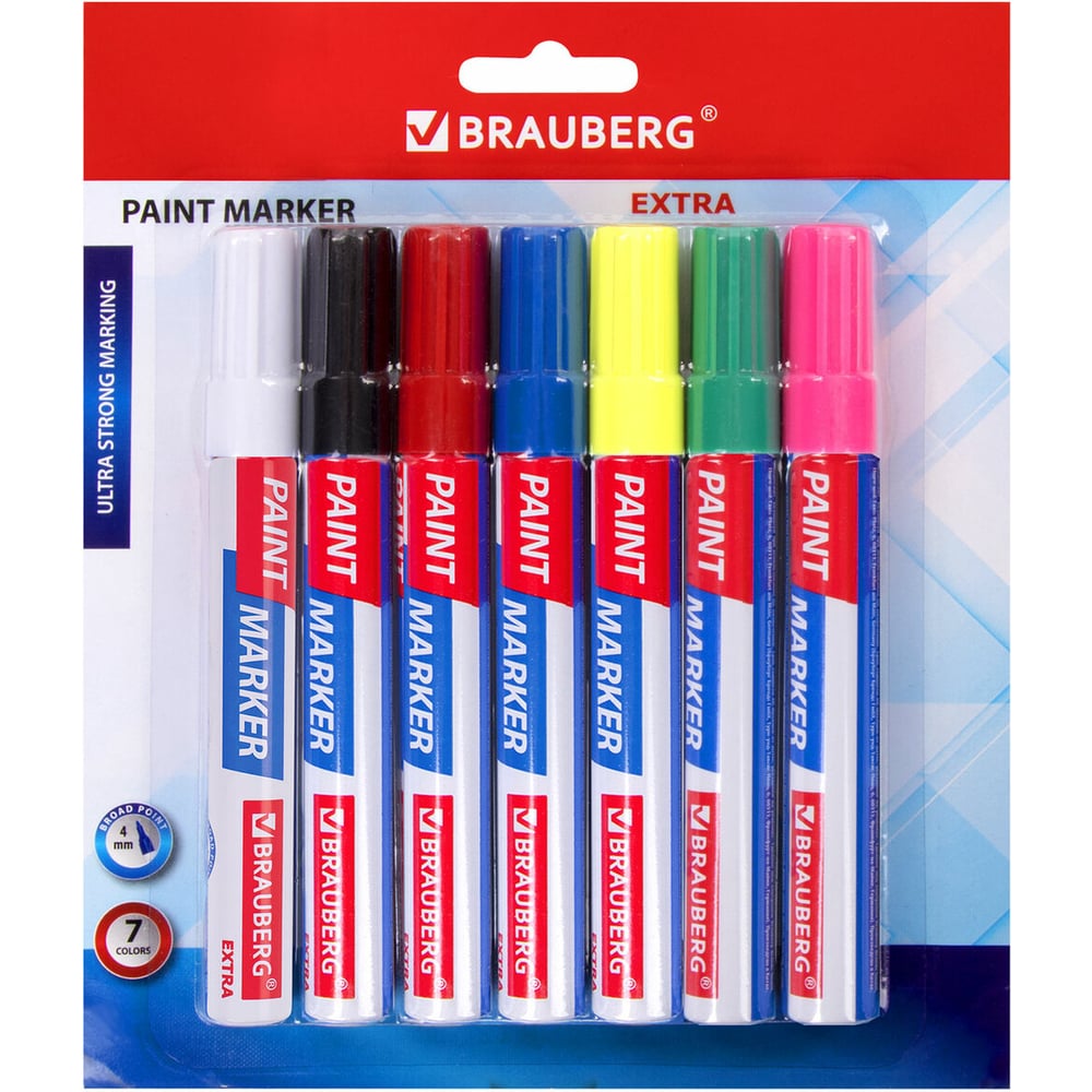 Изображение товара Лаковый маркер-краска BRAUBERG EXTRA paint marker 4 мм, набор 7 цветов, 152001 Изображение товара Лаковый маркер-краска BRAUBERG EXTRA paint marker 4 мм, набор 7 цветов, 152001
