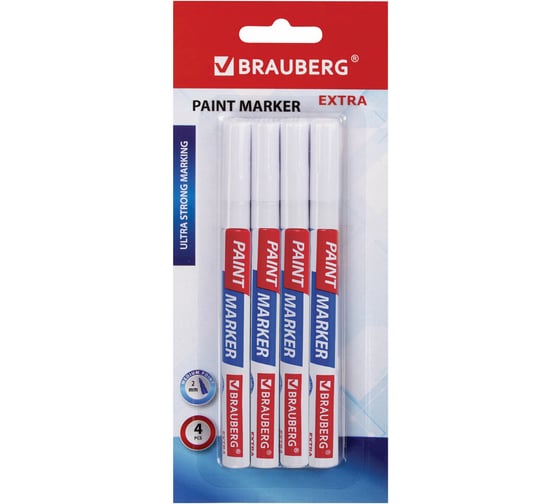 Изображение товара Лаковый маркер-краска BRAUBERG EXTRA paint marker 2 мм, белые, набор 4 шт., 151995