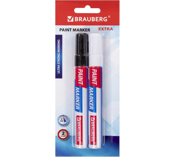 Изображение товара Лаковый маркер-краска BRAUBERG EXTRA paint marker 4 мм, НАБОР 2 цвета, белый/черный, 151998