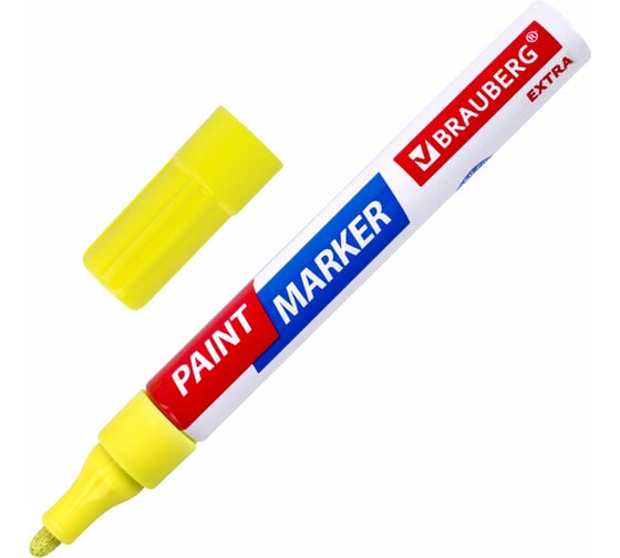 Изображение товара Лаковый маркер-краска BRAUBERG EXTRA paint marker 4 мм, желтый, улучшенная нитро-основа 151984