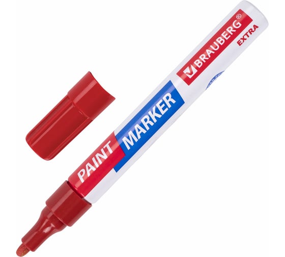 Изображение товара Лаковый маркер-краска BRAUBERG EXTRA paint marker 4 мм, красный, улучшенная нитро-основа, 151980