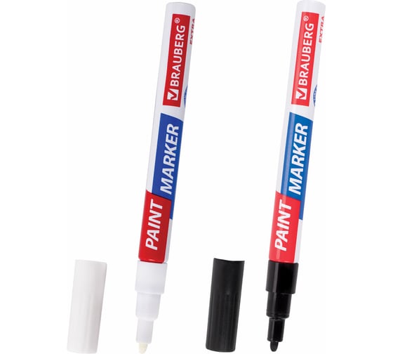 Изображение товара Лаковый маркер-краска BRAUBERG EXTRA paint marker 2 мм, НАБОР 2 цвета, белый/черный, 151993