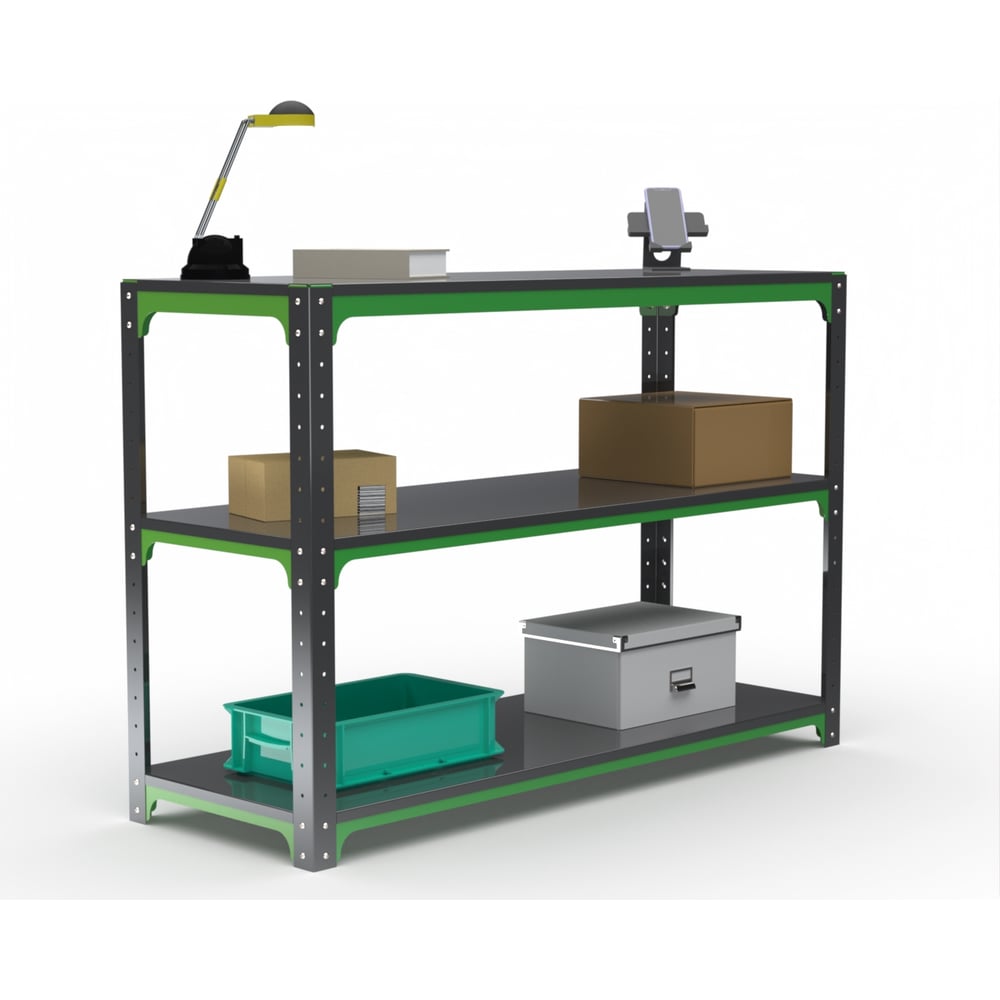 Стол-верстак ООО Металекс Metalex серия KIT 950х1600х500 две полки, серо-зеленый 204043